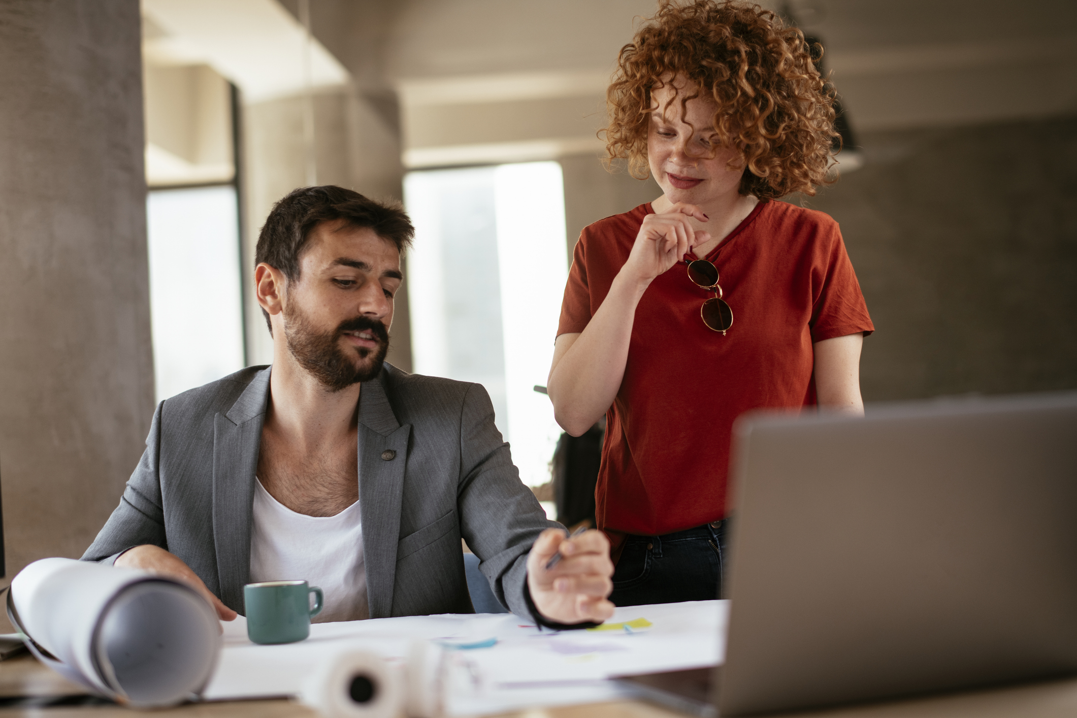 Businesswoman and businessman working on the project